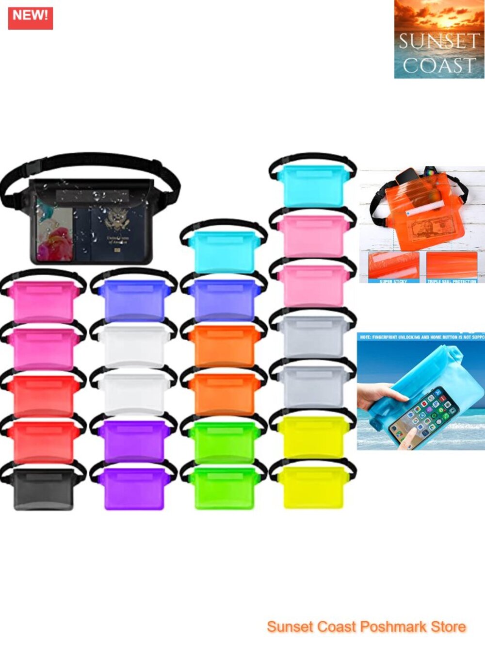 24 Pack Waterproof Pouch Bag with Waist Strap for Beach Kayaking
